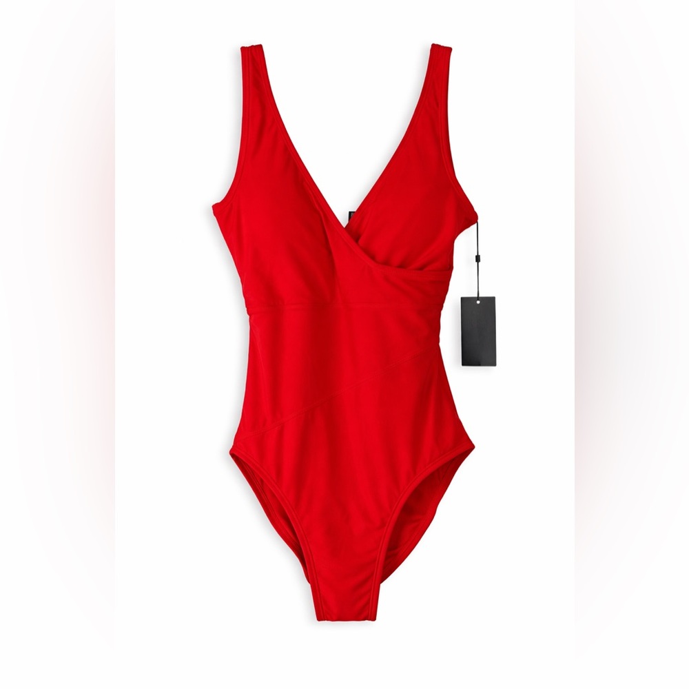 🆕 Tommy Hilfiger Red One Piece Swimsuit Women’s 8 V-Neck Wrap Style